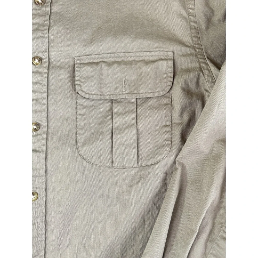 J Crew Oarsman Shirt Mens Large‎ Khaki Button Front Pockets Long Sleeve Casual